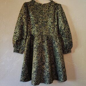 Dress, Black with golden threaded floral design. size S, NEW
